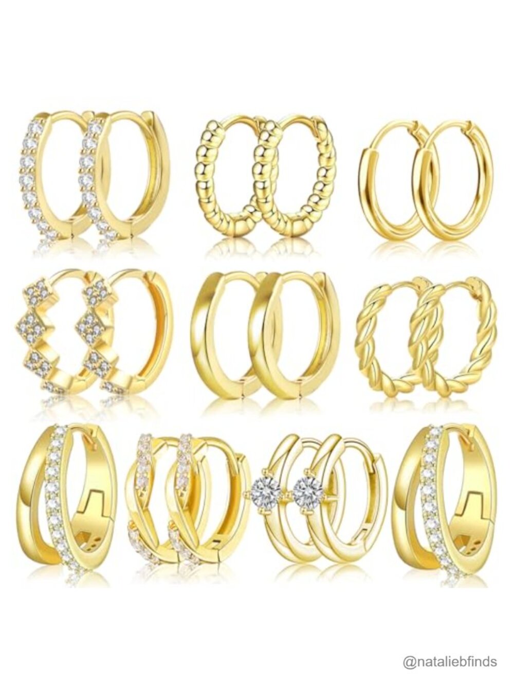 9 Pair 14K Gold Plated Hoop Earring Set Women Hypoallergenic Stainless Steel